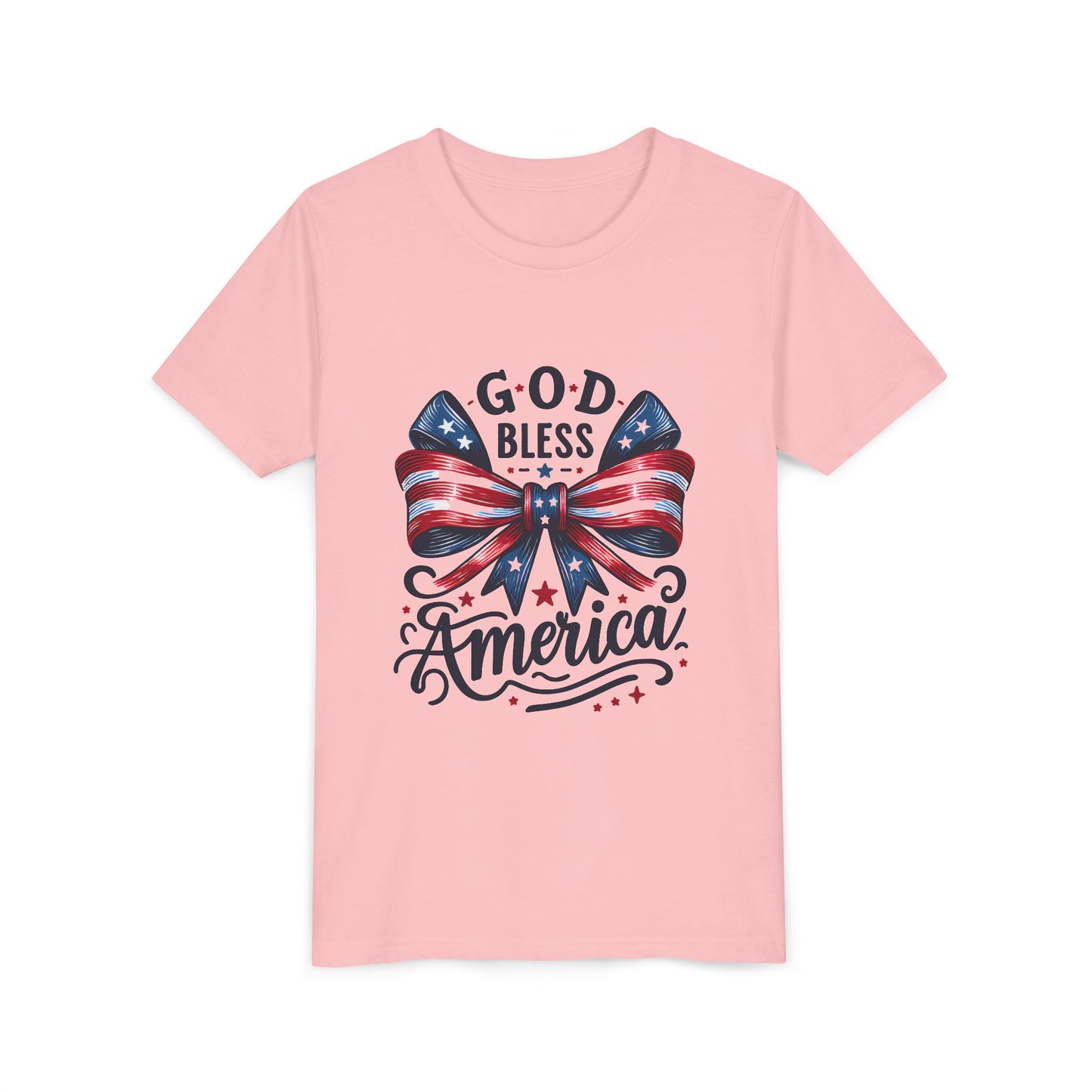 Youth Tee — "God Bless America" Patriotic Bow T-Shirt (4th of July, Memorial Day)