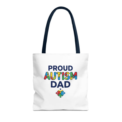 Proud Autism Dad Tote Bag — Colorful Puzzle-Heart Support Gift