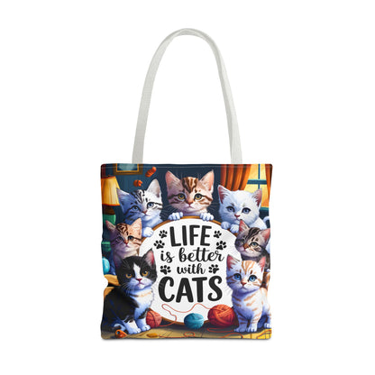 Life Is Better With Cats Tote Bag — Cute Kitten All-Over Print Shopper