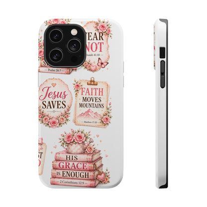 Christian Phone Case - "Fear Not, Faith Moves Mountains, Jesus Saves" Floral Magnetic Impact-Resistant Case