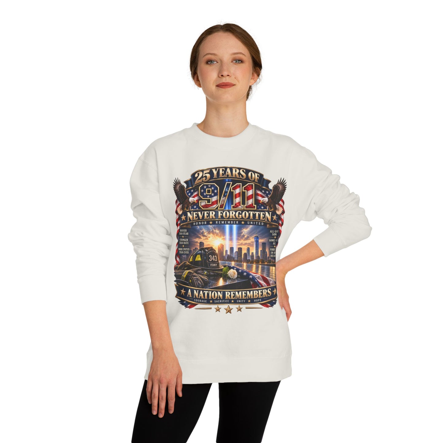9/11 Memorial Sweatshirt — "25 Years of 9/11 Never Forgotten" Tribute Crewneck