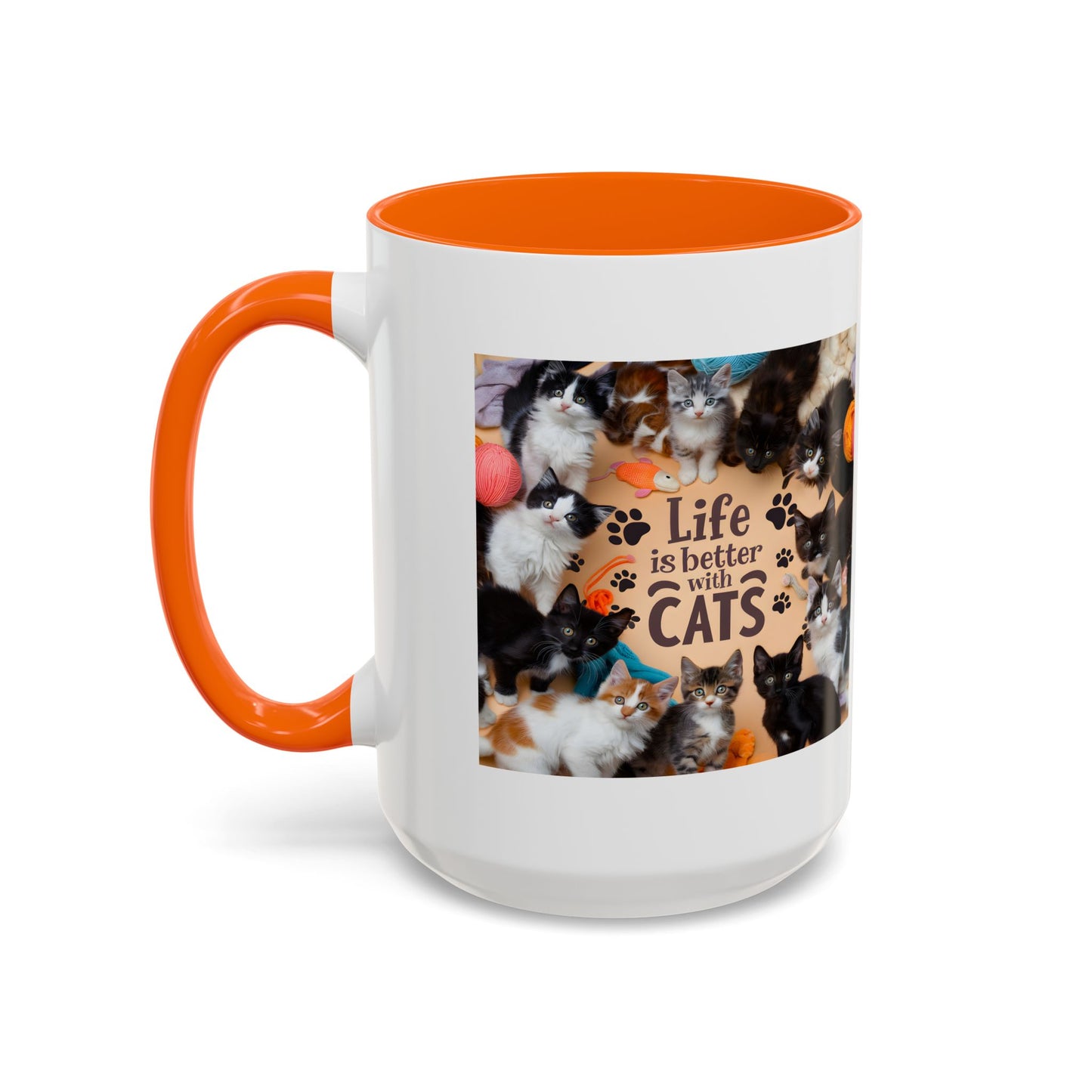 Cat Lover Accent Coffee Mug — “Life Is Better With Cats” 11/15oz
