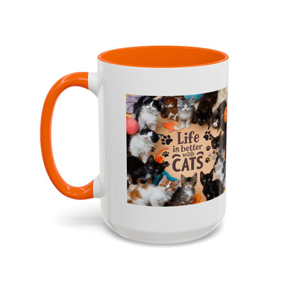Cat Lover Accent Coffee Mug — “Life Is Better With Cats” 11/15oz