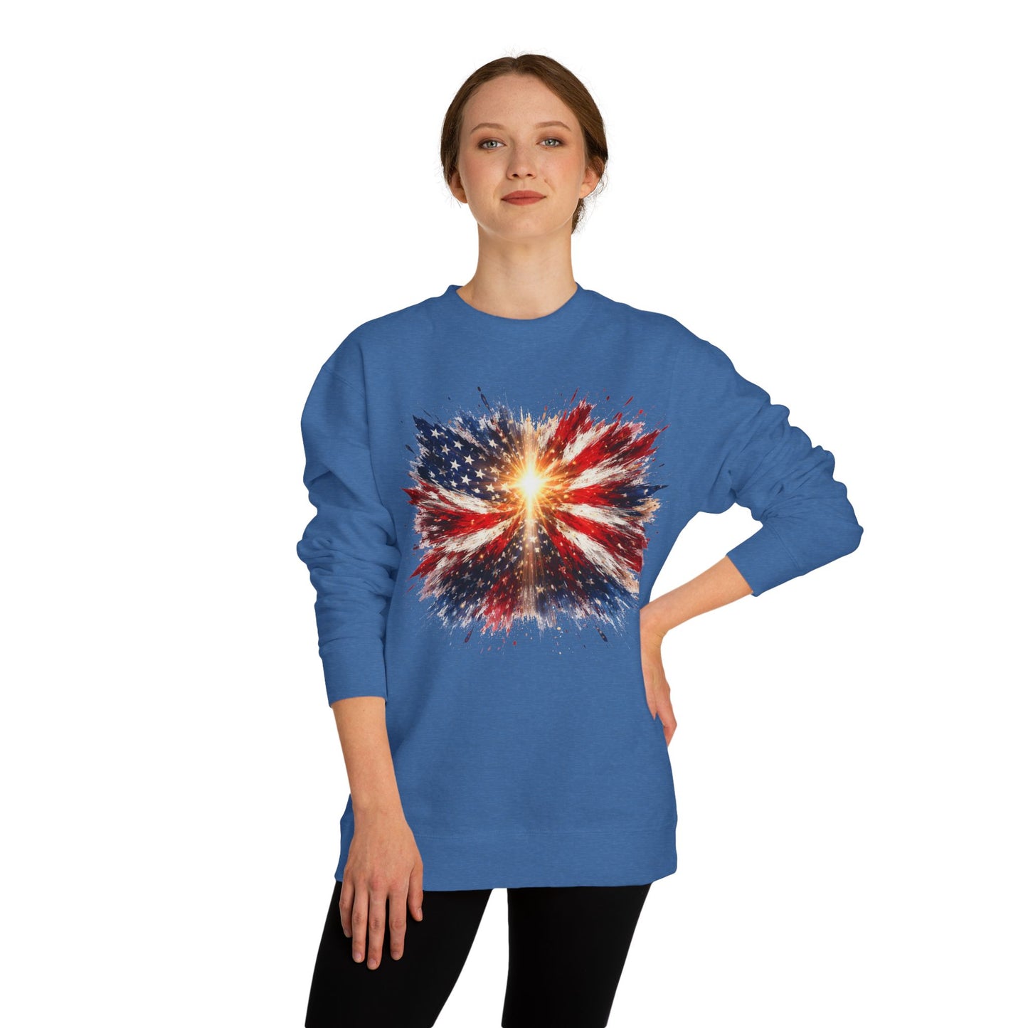 American Flag Burst Sweatshirt — Patriotic Firework Crewneck