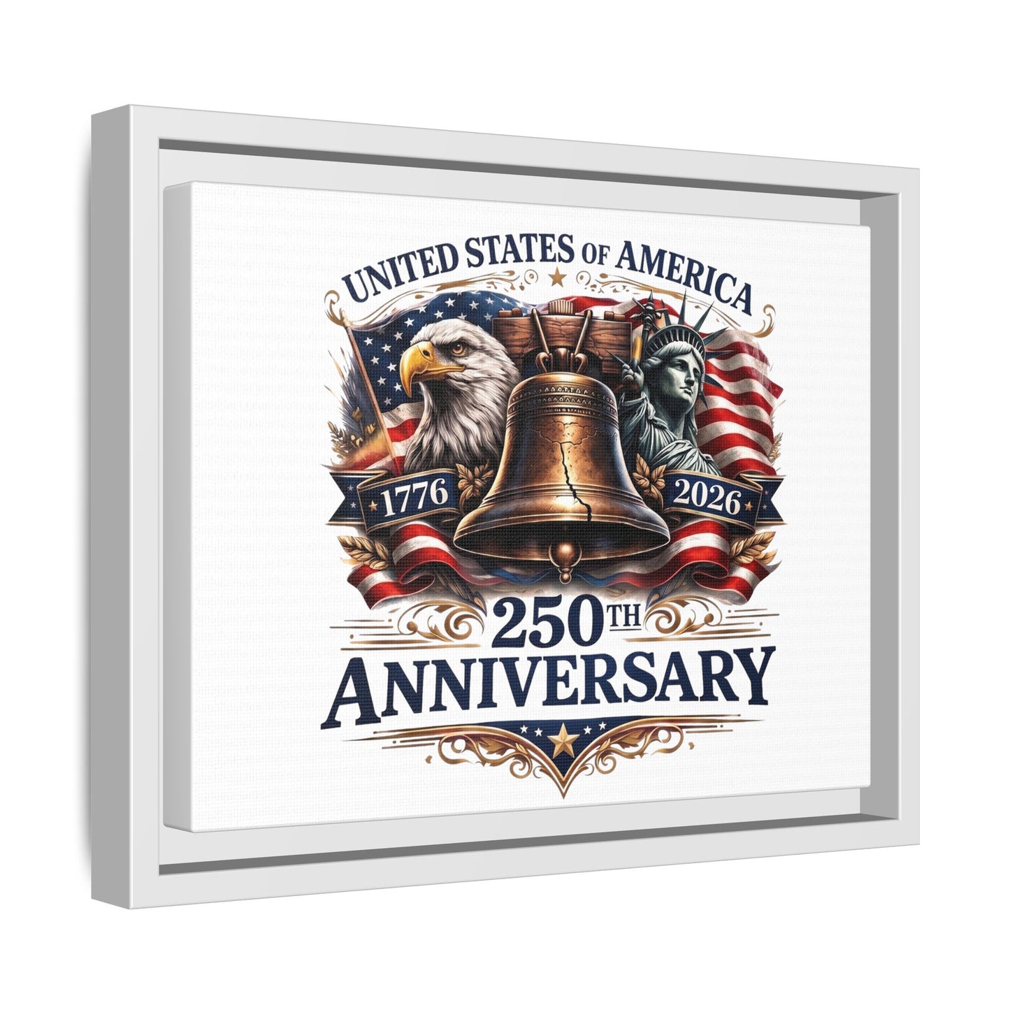 250th Anniversary Framed Canvas - United States of America Patriotic Liberty Bell Print