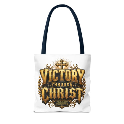 Victory Through Christ Tote Bag — Inspirational Christian Canvas Tote