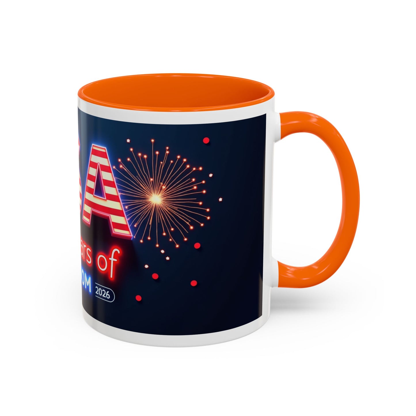 USA 250 Years of Freedom Accent Coffee Mug — Patriotic 1776–2026 Fireworks Design (11/15oz)