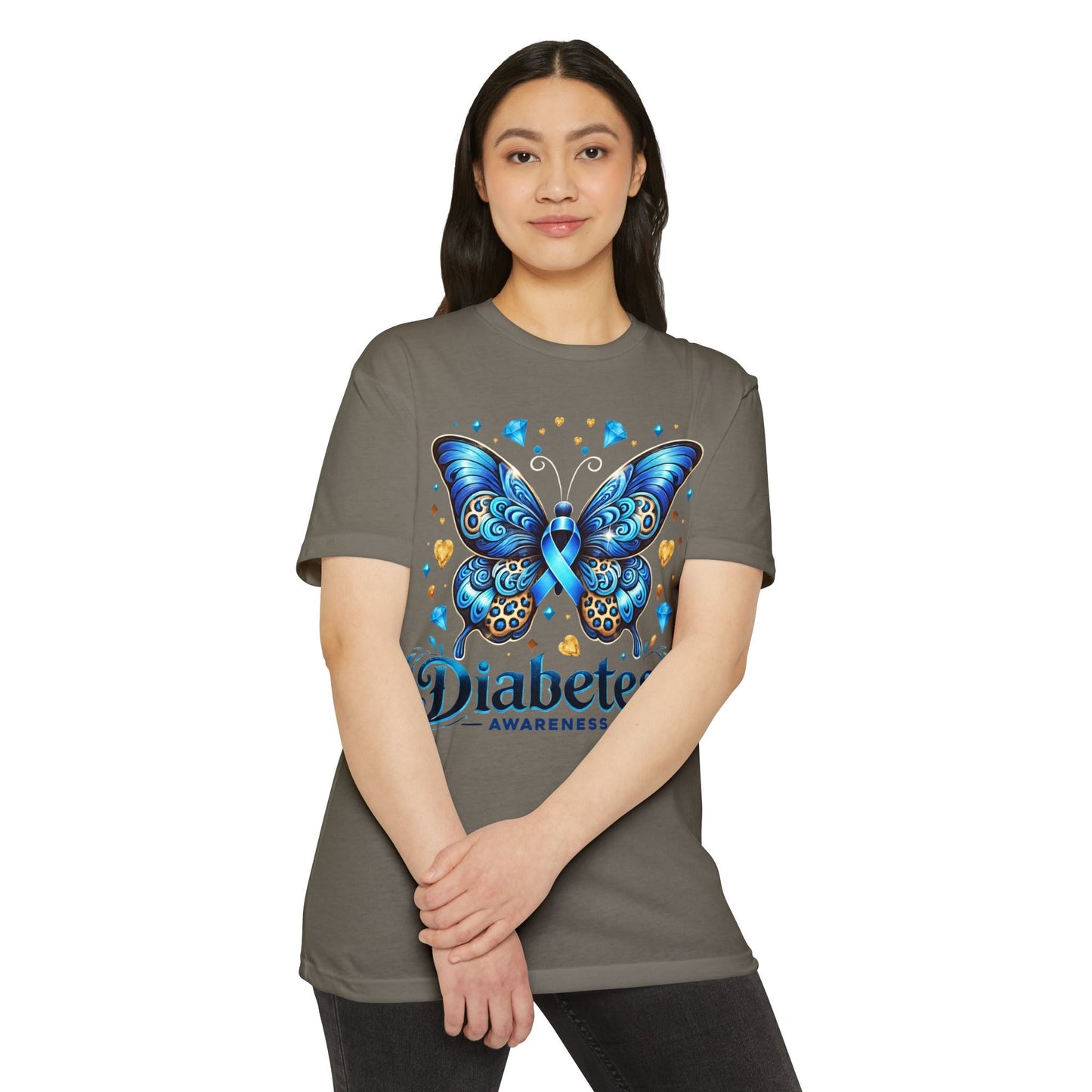 Diabetes Awareness Butterfly T-Shirt — Blue Ribbon Support Tee