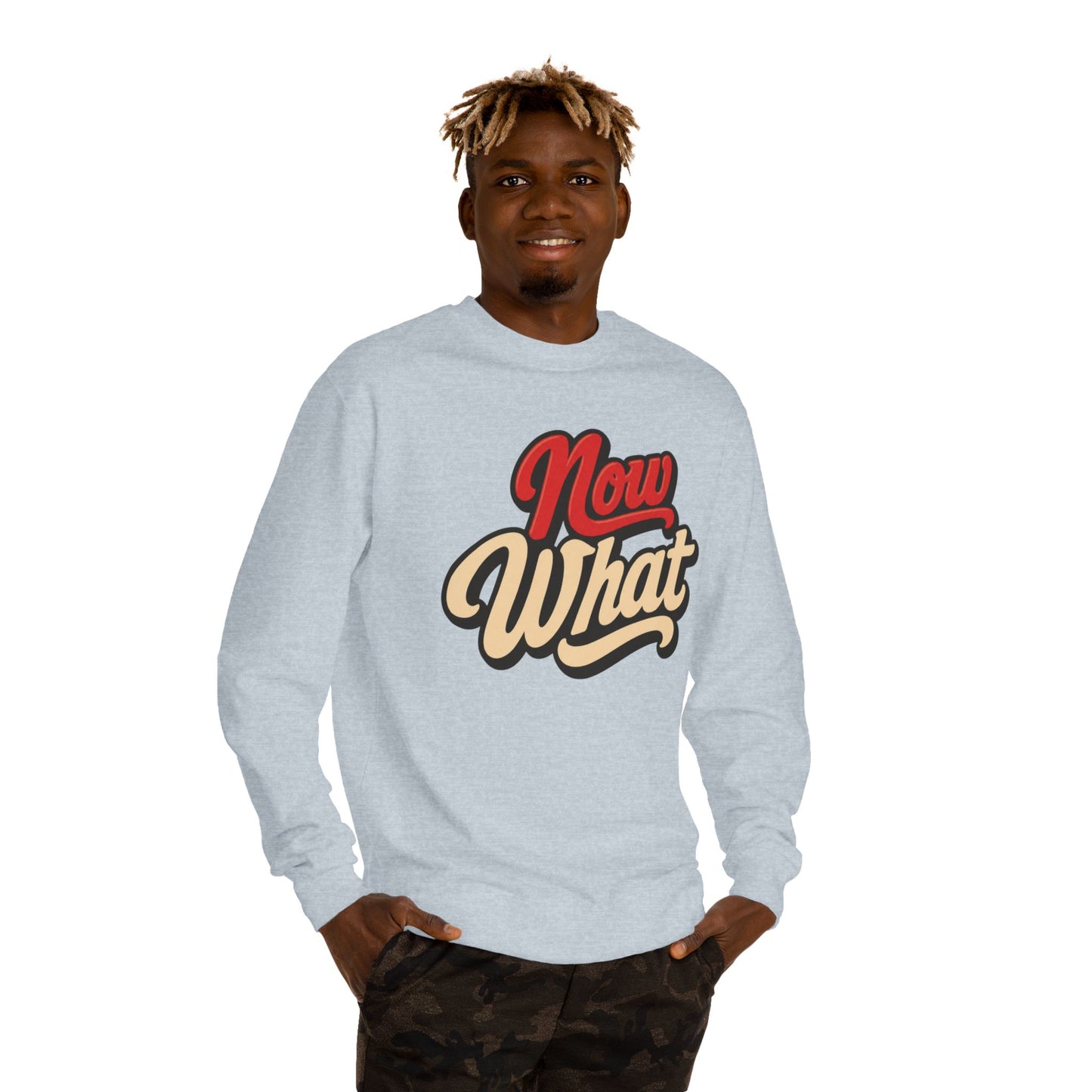 Now What Crewneck Sweatshirt — Retro Script Graphic Pullover