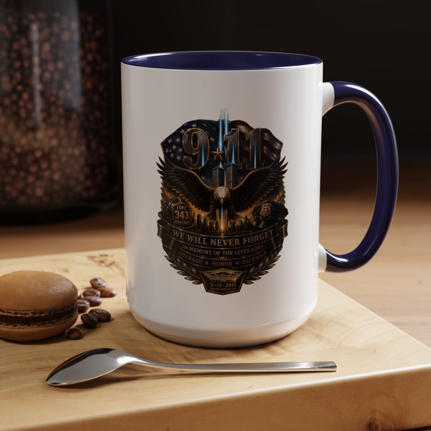 9/11 Tribute Coffee Mug — Never Forget Memorial Eagle Design (11/15oz)