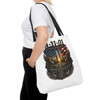 9/11 Memorial Tote Bag — We Will Never Forget Tribute Tote