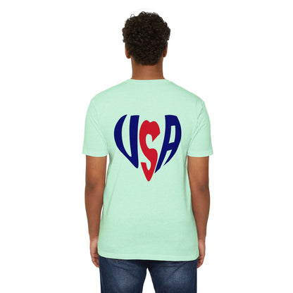 USA Heart T-Shirt — Patriotic Red & Blue Tee for 4th of July