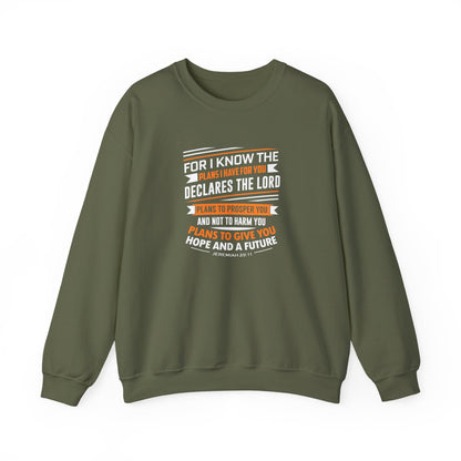For I Know the Plans I Nave for You Declares the Lord Plans to Prosper You and Not to Harm You Plans to Give You Hope and a Future Sweatshirt