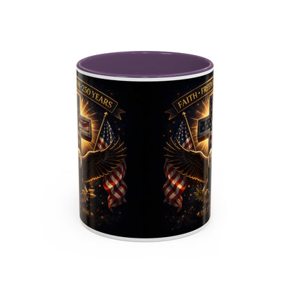 Patriotic Faith & Freedom Accent Coffee Mug — Eagle, Cross & American Flag (1776–2026)