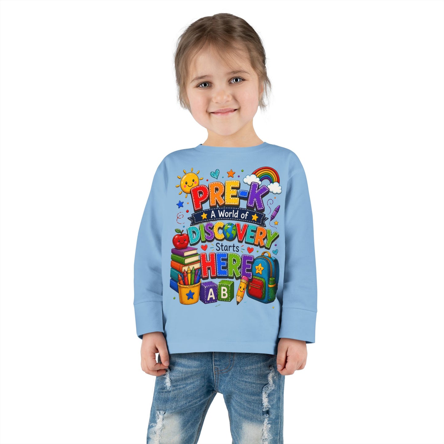 Pre-K Discovery Toddler Long Sleeve Tee – “A World of Discovery Starts Here”