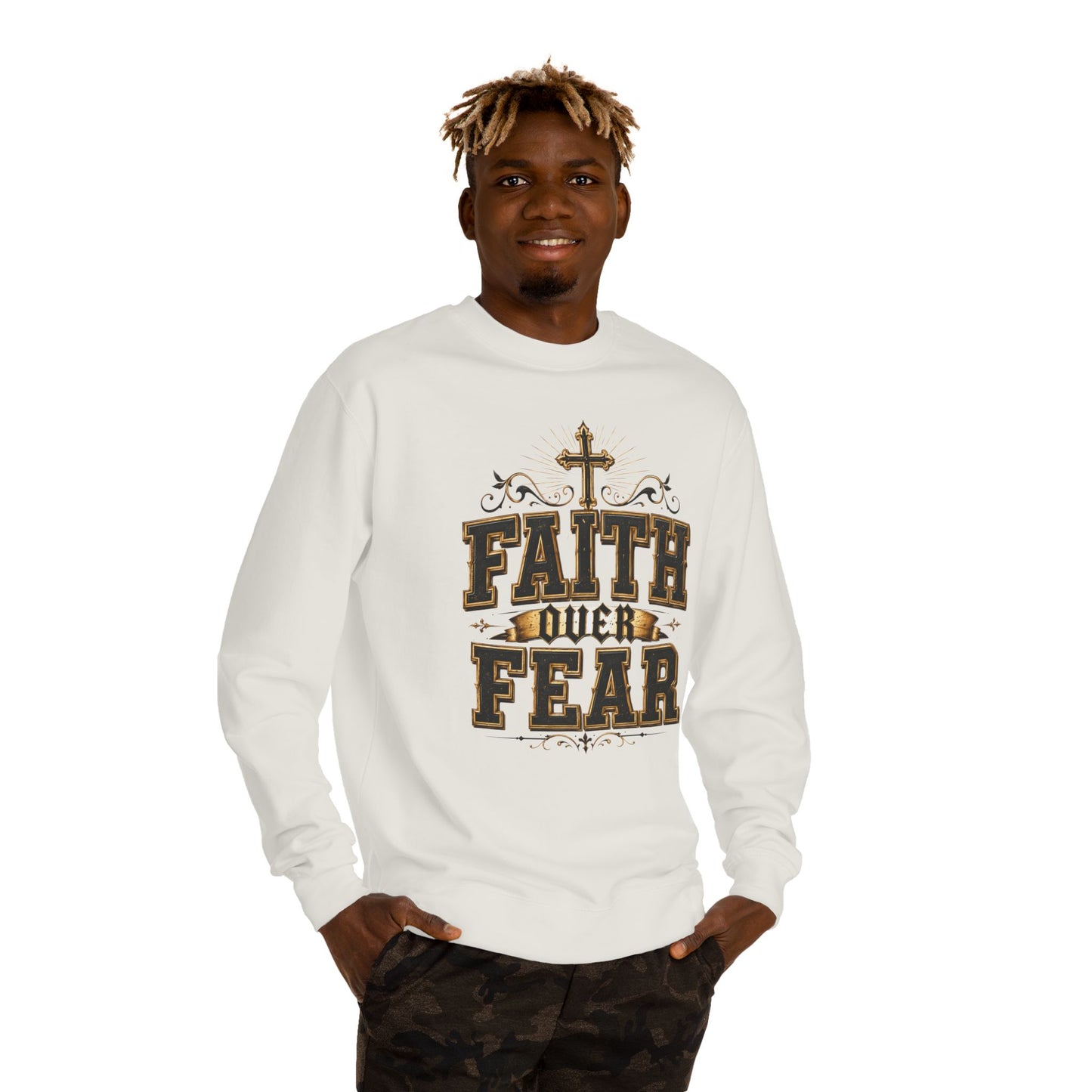 Faith Over Fear Sweatshirt — Christian Cross Inspirational Crewneck