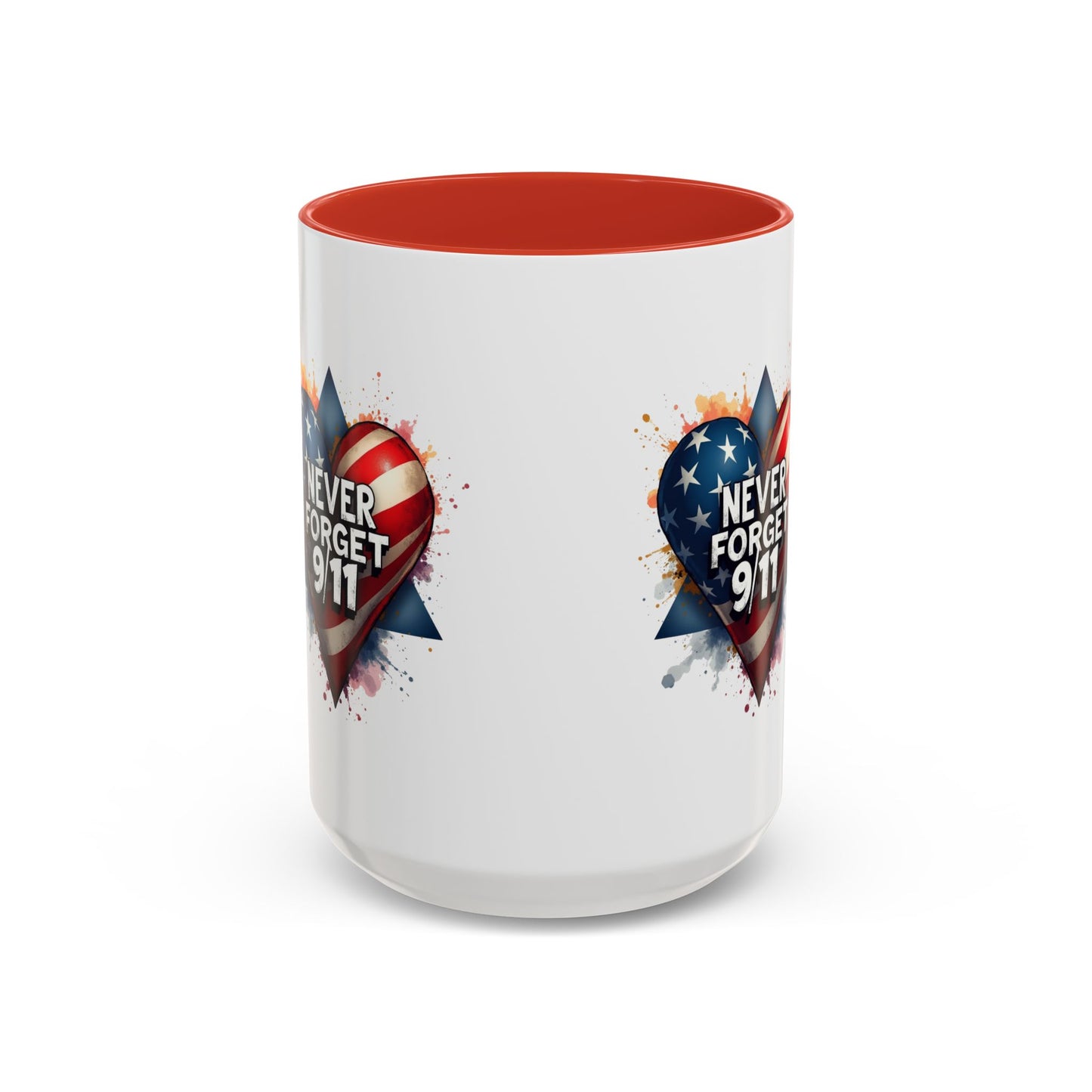 Never Forget 9/11 Heart Accent Coffee Mug – Patriotic Memorial 11/15oz
