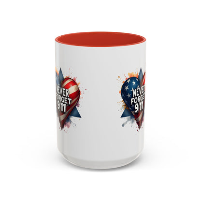 Never Forget 9/11 Heart Accent Coffee Mug – Patriotic Memorial 11/15oz