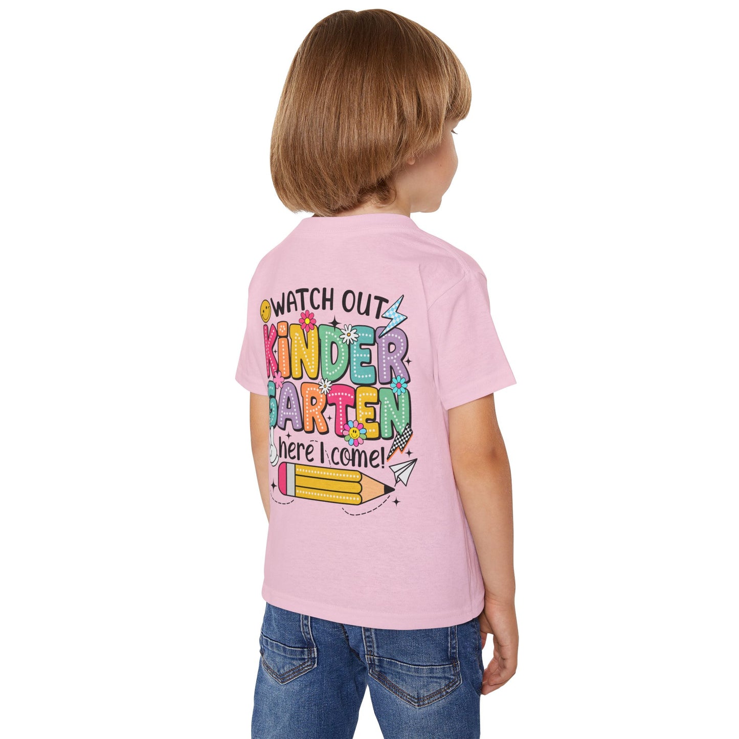 Toddler T-Shirt — "Watch Out Kindergarten Here I Come!" Back-to-School Graphic