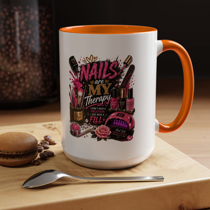 Coffee Mug — "Nails Are My Therapy" Pink Nail Tech Gift