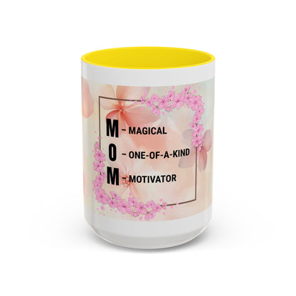 Mom Acronym Coffee Mug — "MOM: Magical • One-of-a-Kind • Motivator" Floral Accent