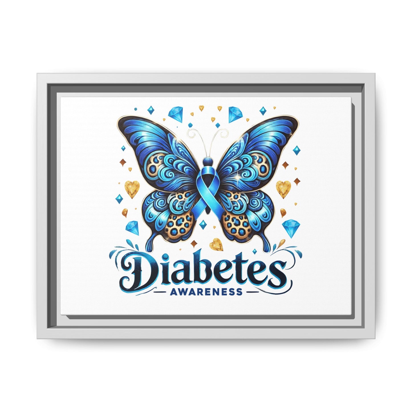 Diabetes Awareness Blue Ribbon Butterfly Matte Framed Canvas