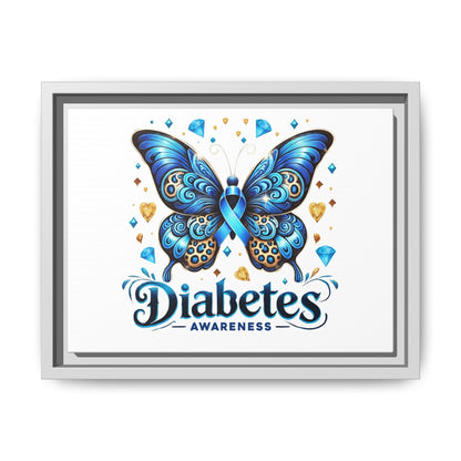 Diabetes Awareness Blue Ribbon Butterfly Matte Framed Canvas