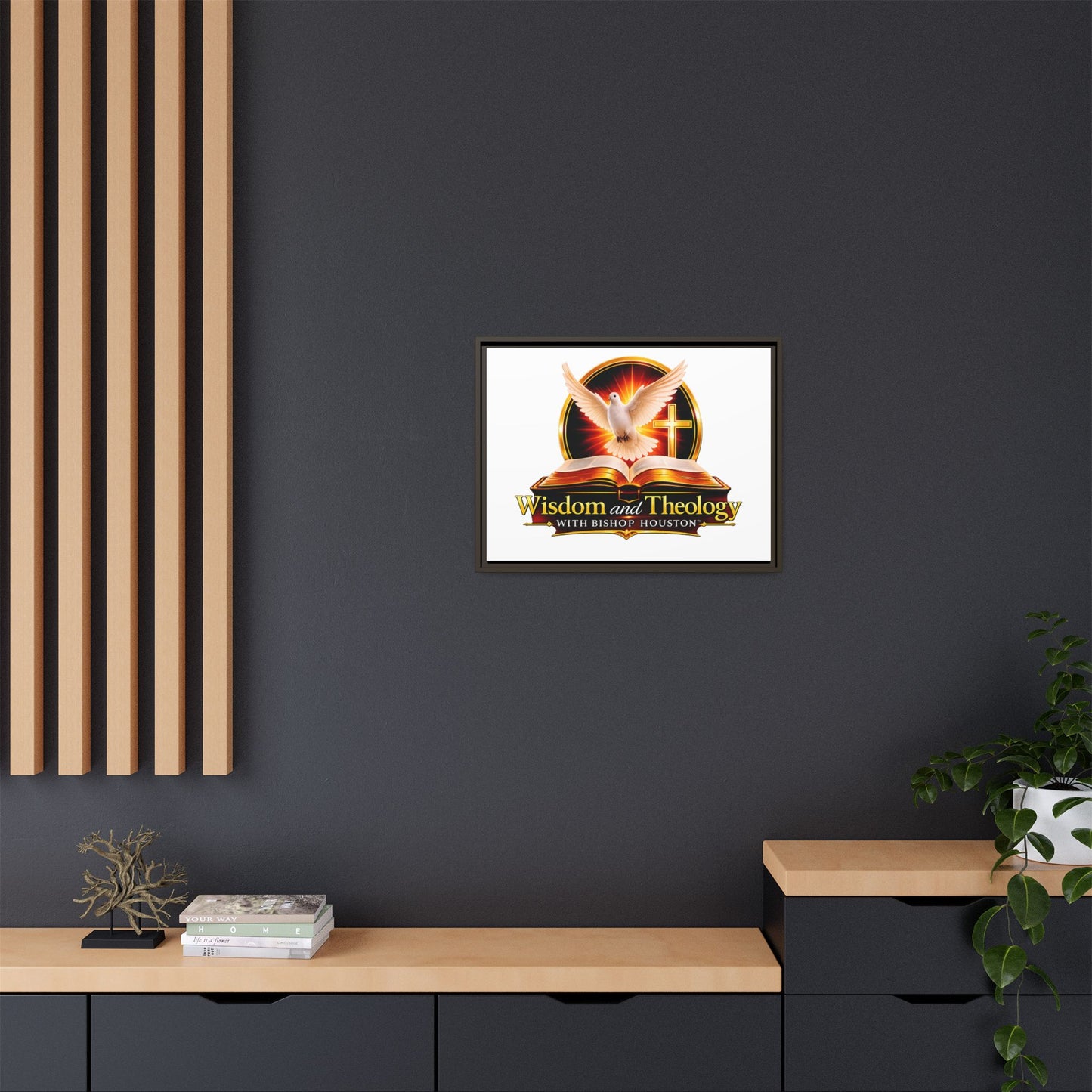Framed Canvas Print — "Wisdom and Theology" Dove & Bible Wall Art