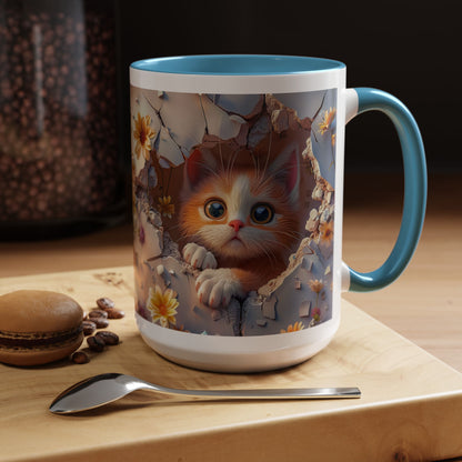 Cute Kitten Floral Coffee Mug – Peekaboo Cat Accent Mug (11/15oz)