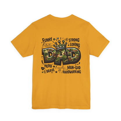 Dad Camo Crown T‑Shirt — 'DAD' Military Camo Design with Loving Words (Father's Day Gift)
