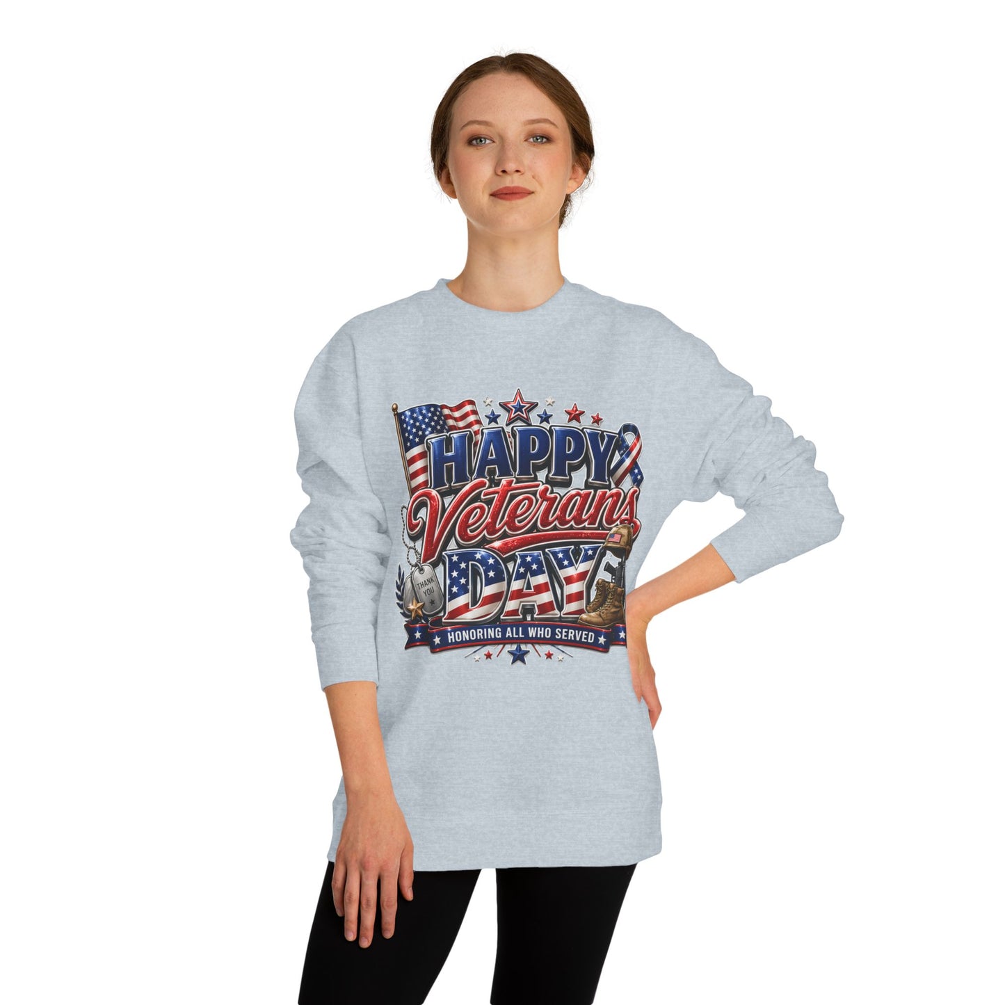 Happy Veterans Day Sweatshirt — Patriotic 'Honoring All Who Served' Crewneck