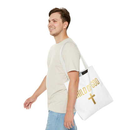Child of God Tote Bag — Gold Cross Religious Canvas Tote
