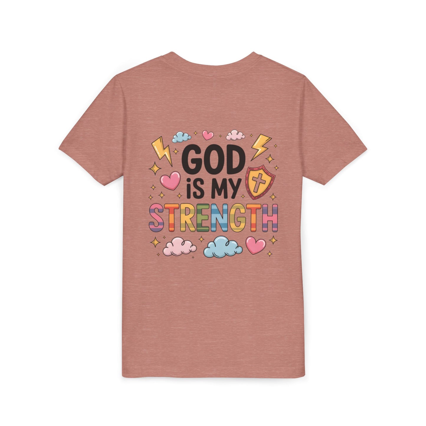 God Is My Strength Youth Tee — Cute Faith-Based Kids T-Shirt