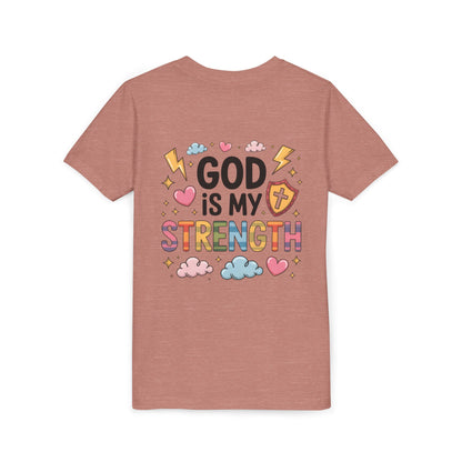 God Is My Strength Youth Tee — Cute Faith-Based Kids T-Shirt