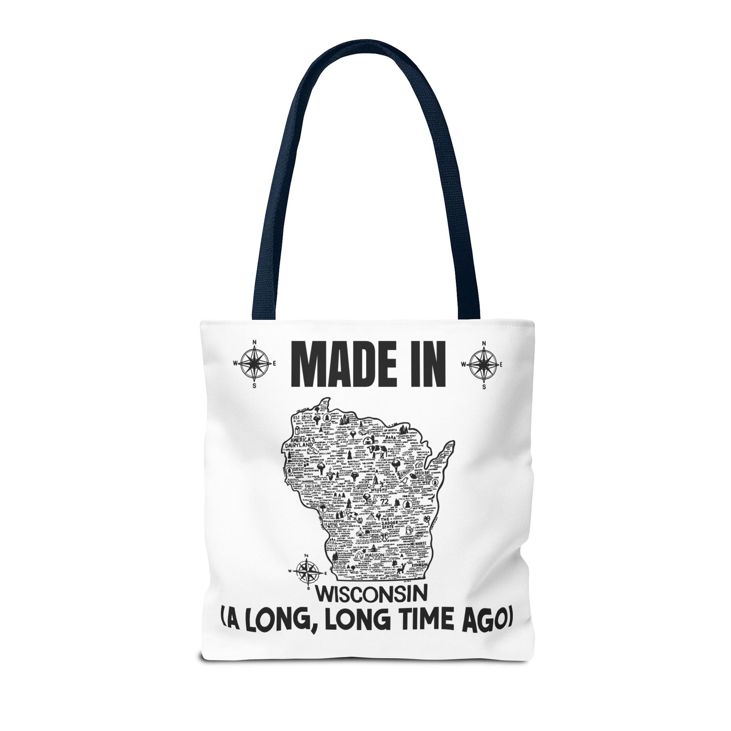 Made in Wisconsin Tote Bag — Vintage Map State Pride Tote ("A Long, Long Time Ago")