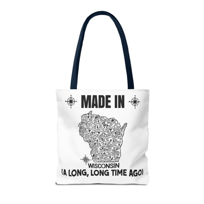 Made in Wisconsin Tote Bag — Vintage Map State Pride Tote ("A Long, Long Time Ago")
