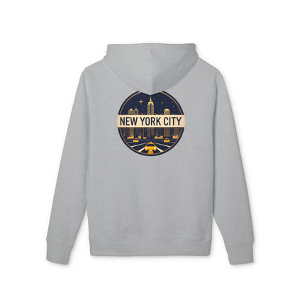 New York City Skyline Hoodie — Retro Taxi Circle Graphic
