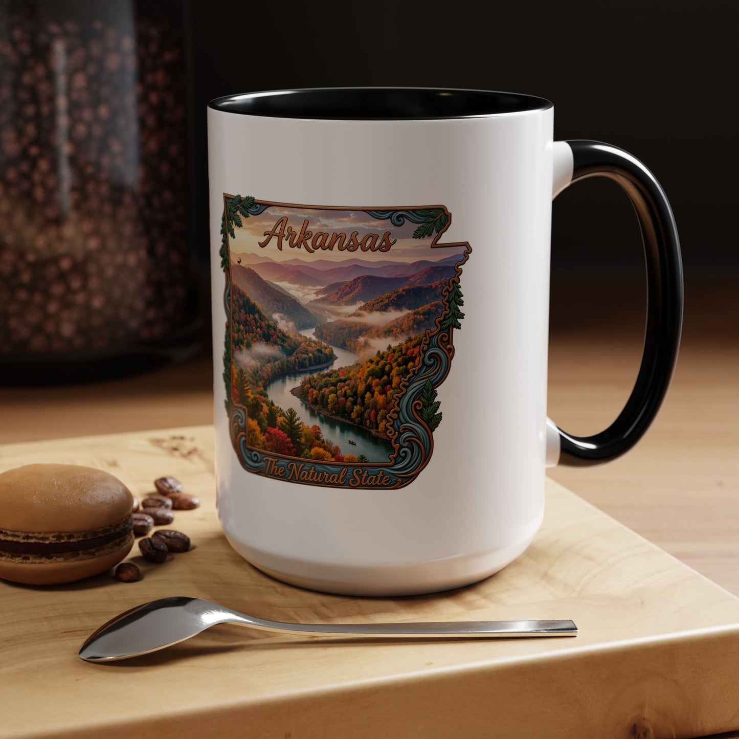 Arkansas Scenic Coffee Mug — Vintage State Map River Landscape (11/15 oz)