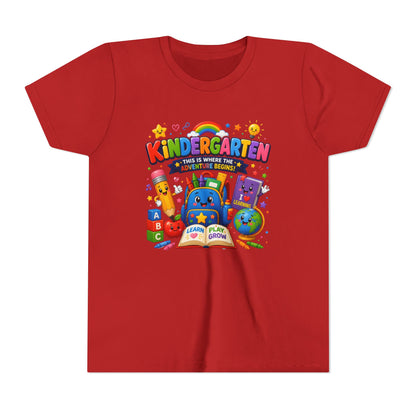 Kindergarten Kids T‑Shirt — 'Kindergarten: This Is Where the Fun Begins' Colorful Back-to-School Tee