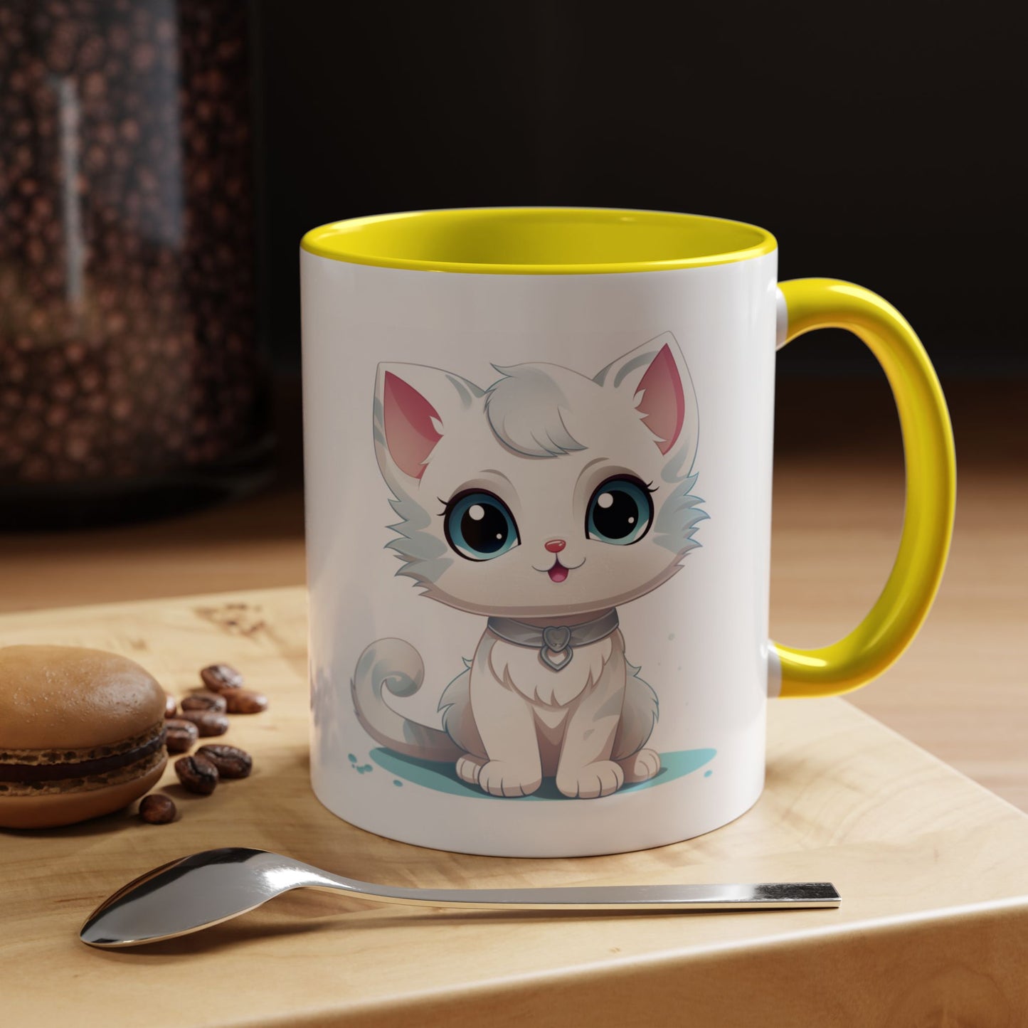 Cute White Kitten Accent Coffee Mug – Adorable Cat Cute Cat Lover Gift