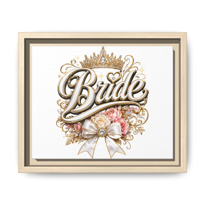 Framed Bride Canvas Wall Art — Elegant Bridal Crown & Floral Wedding Decor