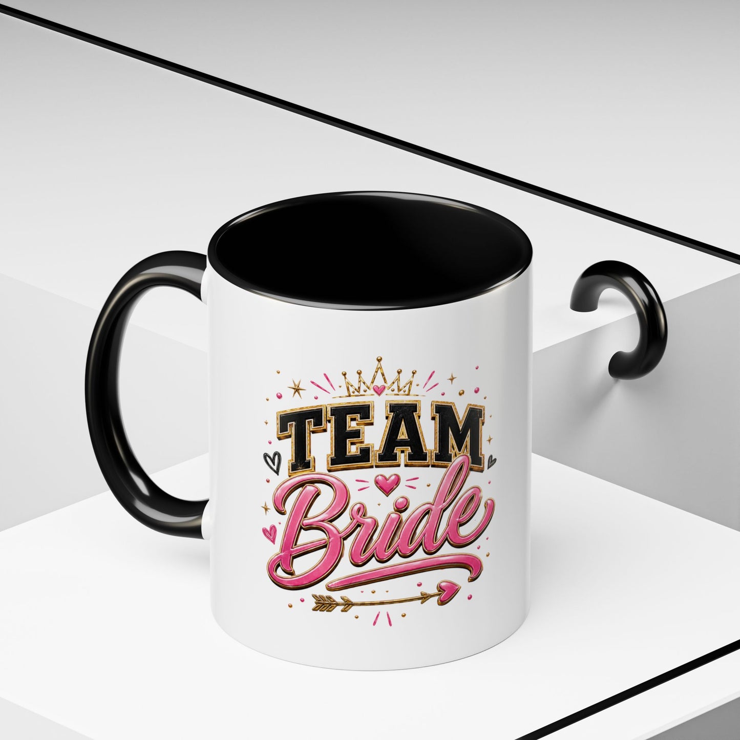 Team Bride Accent Coffee Mug — Pink & Gold Bachelorette Bridal Shower Gift (11/15 oz)