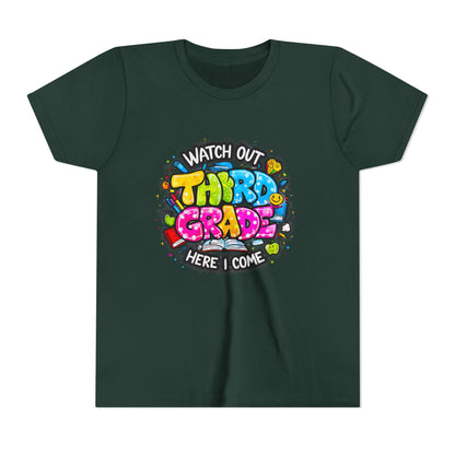 Third Grade Kids T‑Shirt — "Watch Out Third Grade Here I Come" Back-to-School Tee