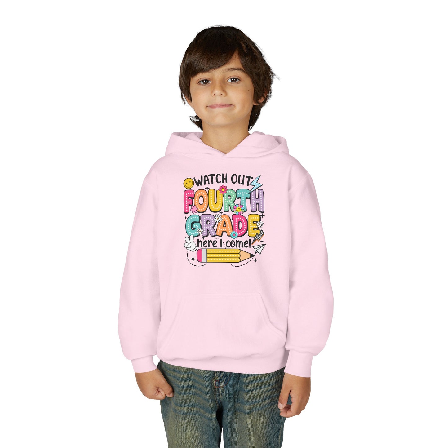 Fourth Grade Hoodie – "Watch Out Fourth Grade Here I Come" Kids Back-to-School Sweatshirt