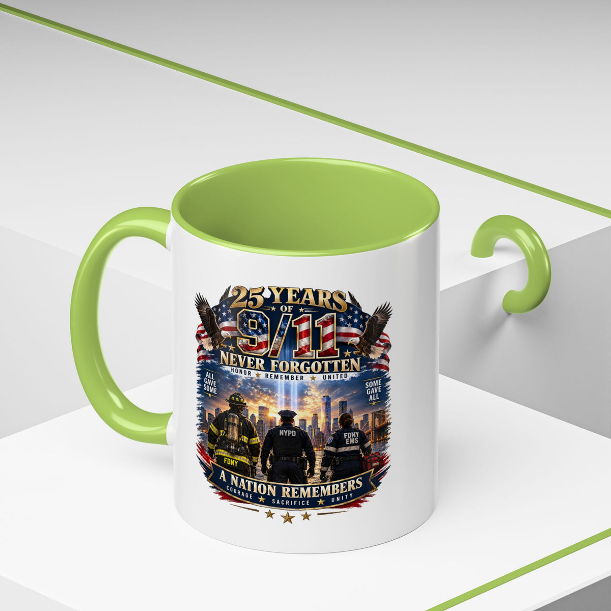 11oz/15oz Coffee Mug — 25 Years of 9/11 Never Forgotten Memorial Design