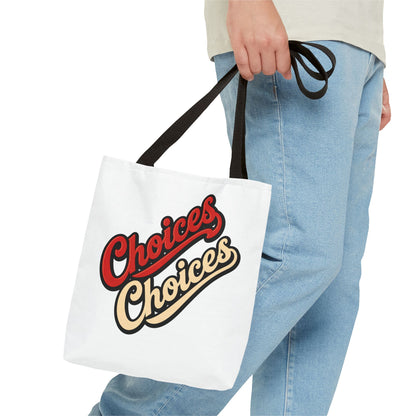 Choices Retro Script Tote Bag — Vintage Two-Tone Typography Canvas Tote