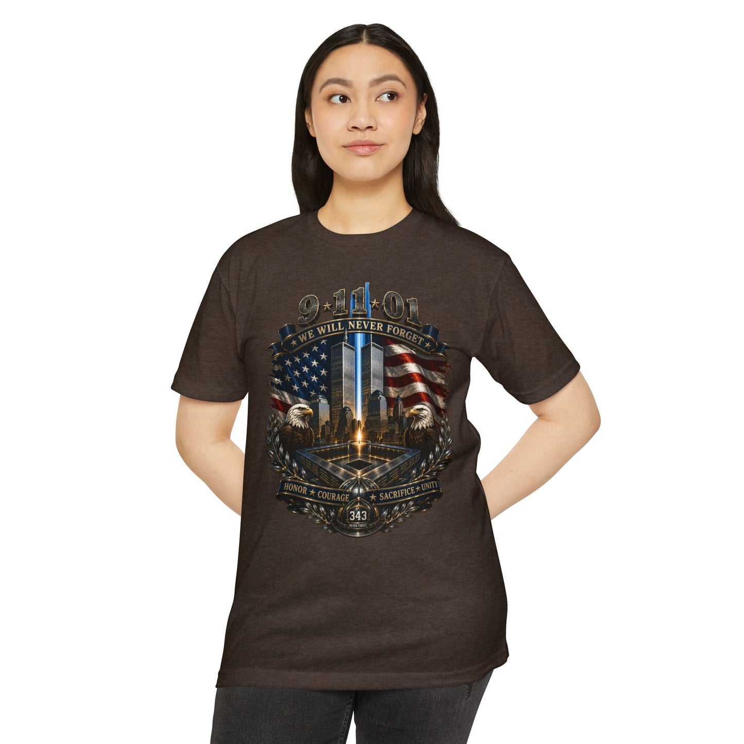 9/11 Never Forget Tribute T-Shirt — World Trade Center Memorial Tee