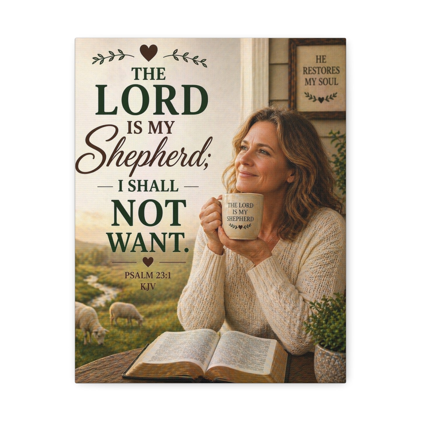 Stretched Canvas - "The Lord Is My Shepherd" Psalm 23:1 Inspirational Christian Wall Art