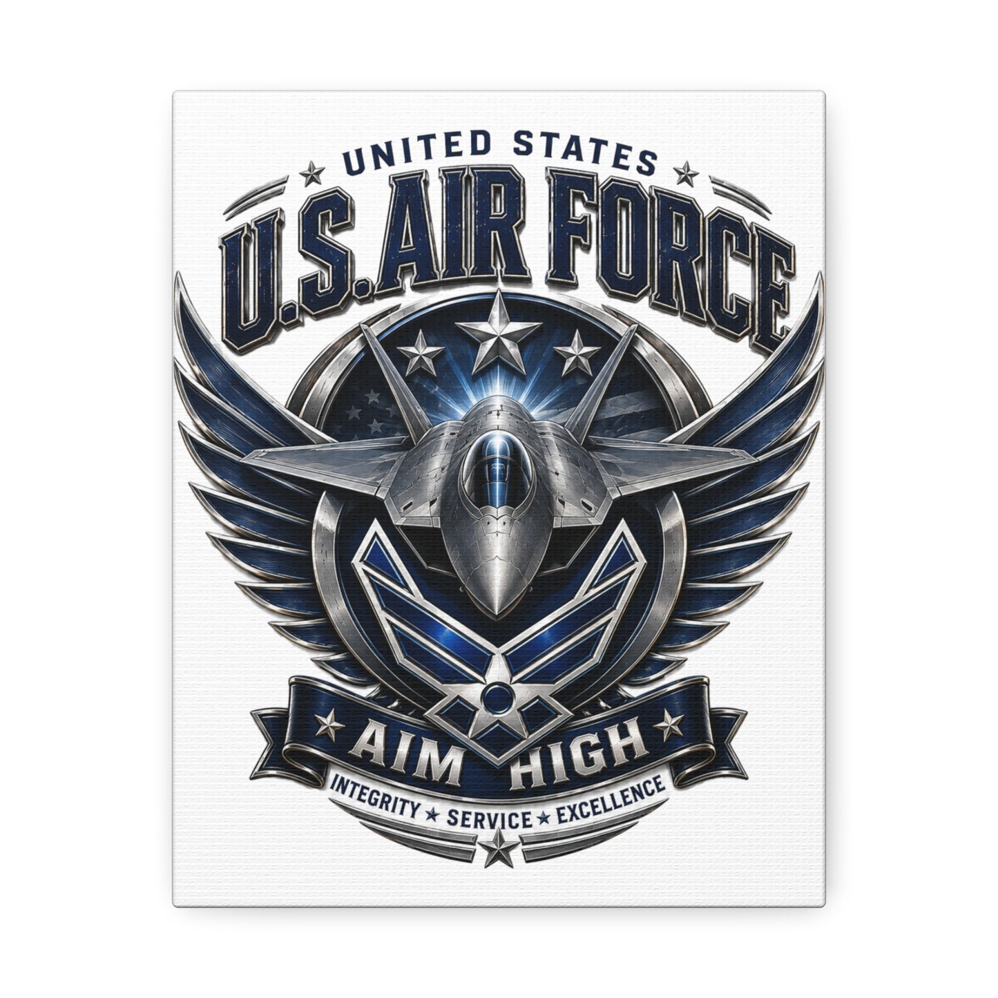 U.S. Air Force 'Aim High' Canvas – Military Jet Emblem Wall Art