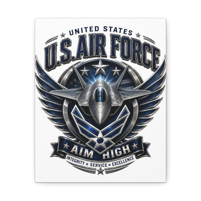 U.S. Air Force 'Aim High' Canvas – Military Jet Emblem Wall Art